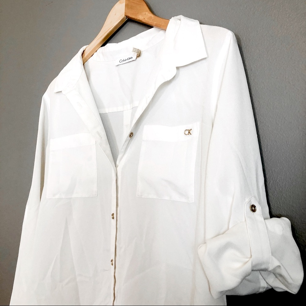Semi-Sheer Calvin Klein classic white button down